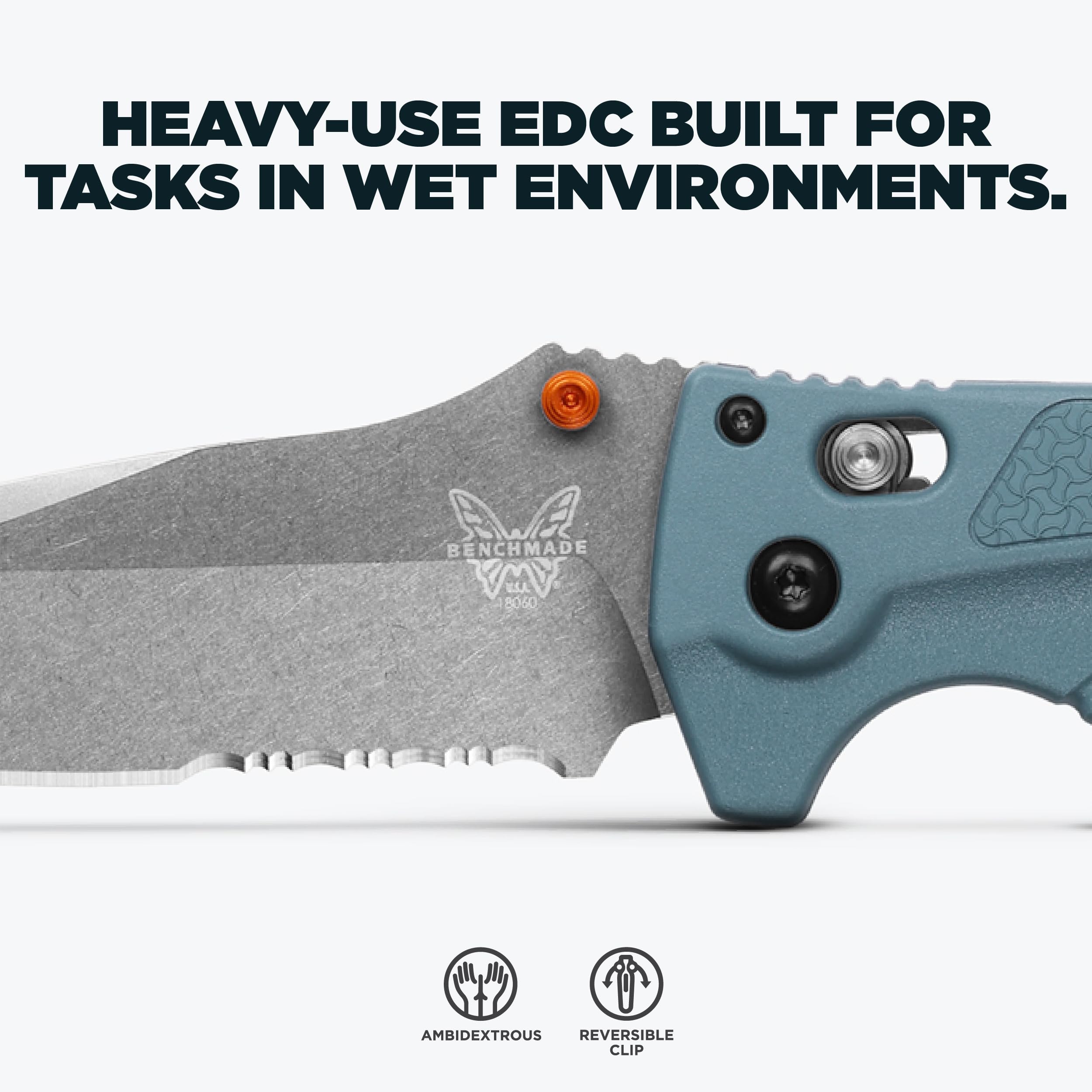 Benchmade - Adira Outdoor, Water, Fishing Knife, Serrated Blade with Depth Blue Grivory Handle (18060S) - Image 3