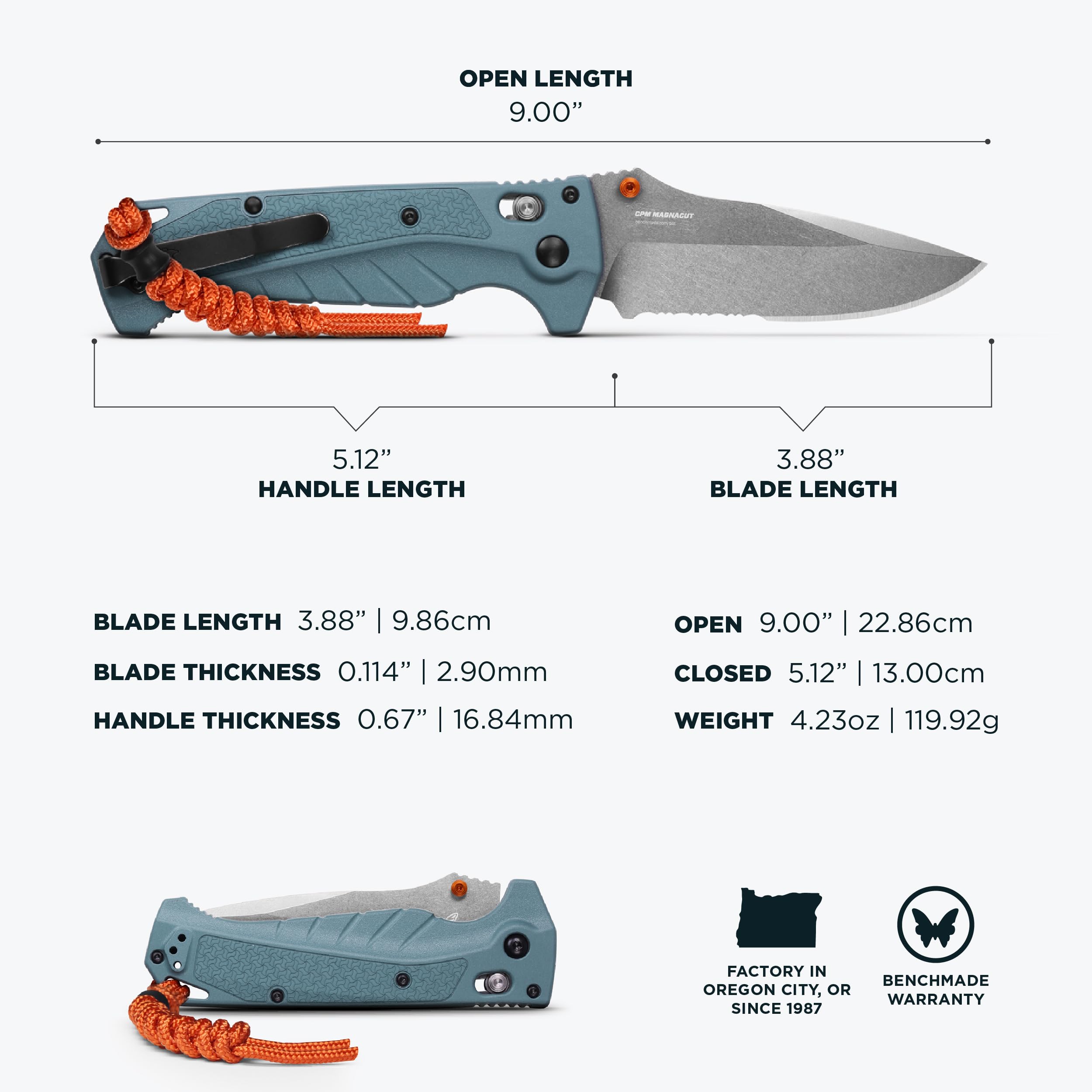 Benchmade - Adira Outdoor, Water, Fishing Knife, Serrated Blade with Depth Blue Grivory Handle (18060S) - Image 5