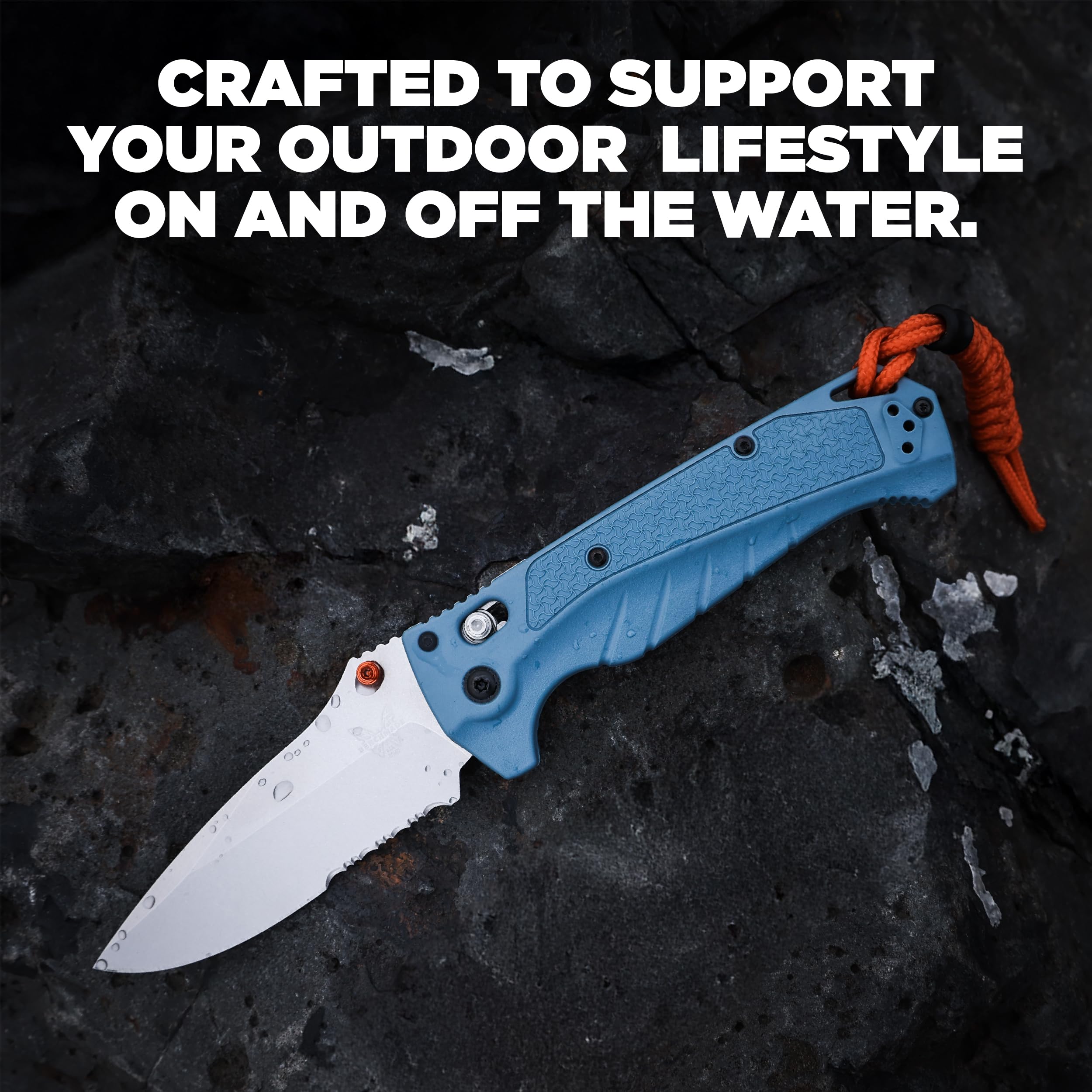 Benchmade - Adira Outdoor, Water, Fishing Knife, Serrated Blade with Depth Blue Grivory Handle (18060S) - Image 6