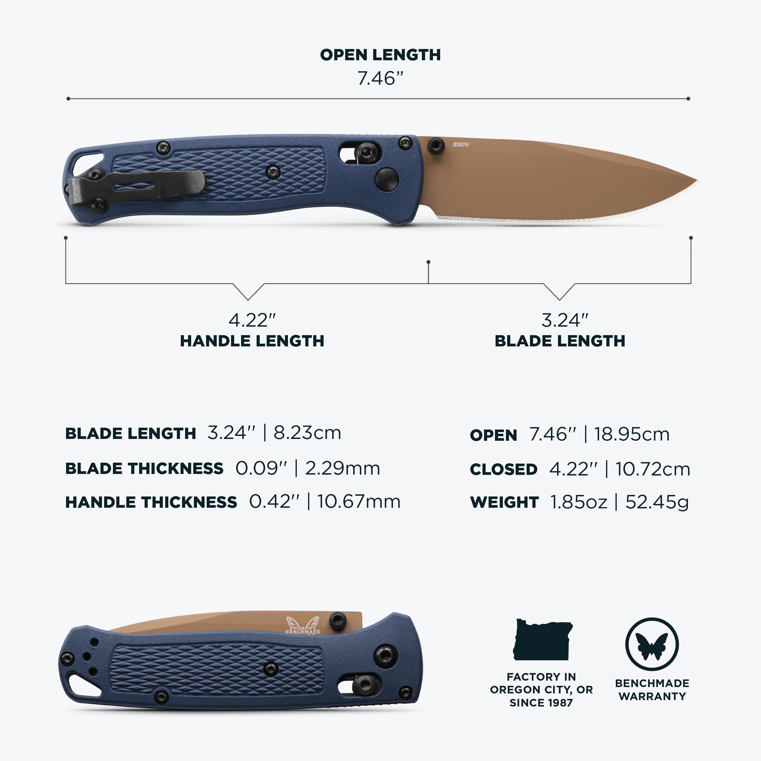 Benchmade - Bugout Outdoor EDC Folding Knife, Slim, Lightweight, Plain Edge, Drop-Point Blade, CPM-S30V Stainless Steel (58-60HRC), Grivory Handle (535FE-05) - Image 5