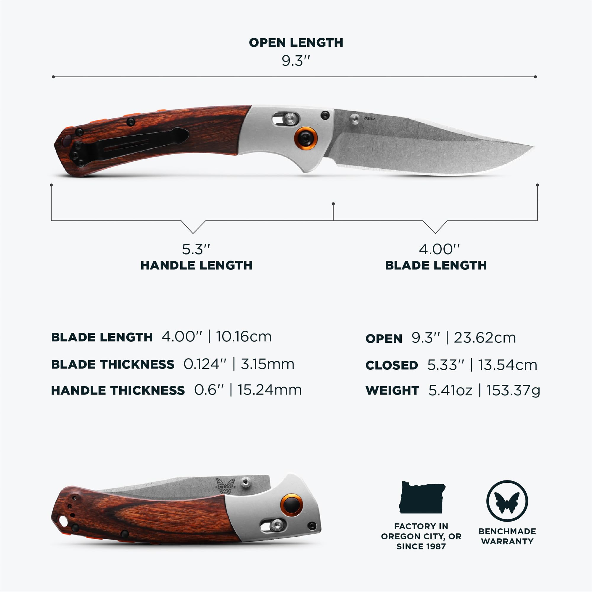 Benchmade - Crooked River 15080 EDC Knife with Gray Aluminum & Wood Handle (15080-2) - Image 5