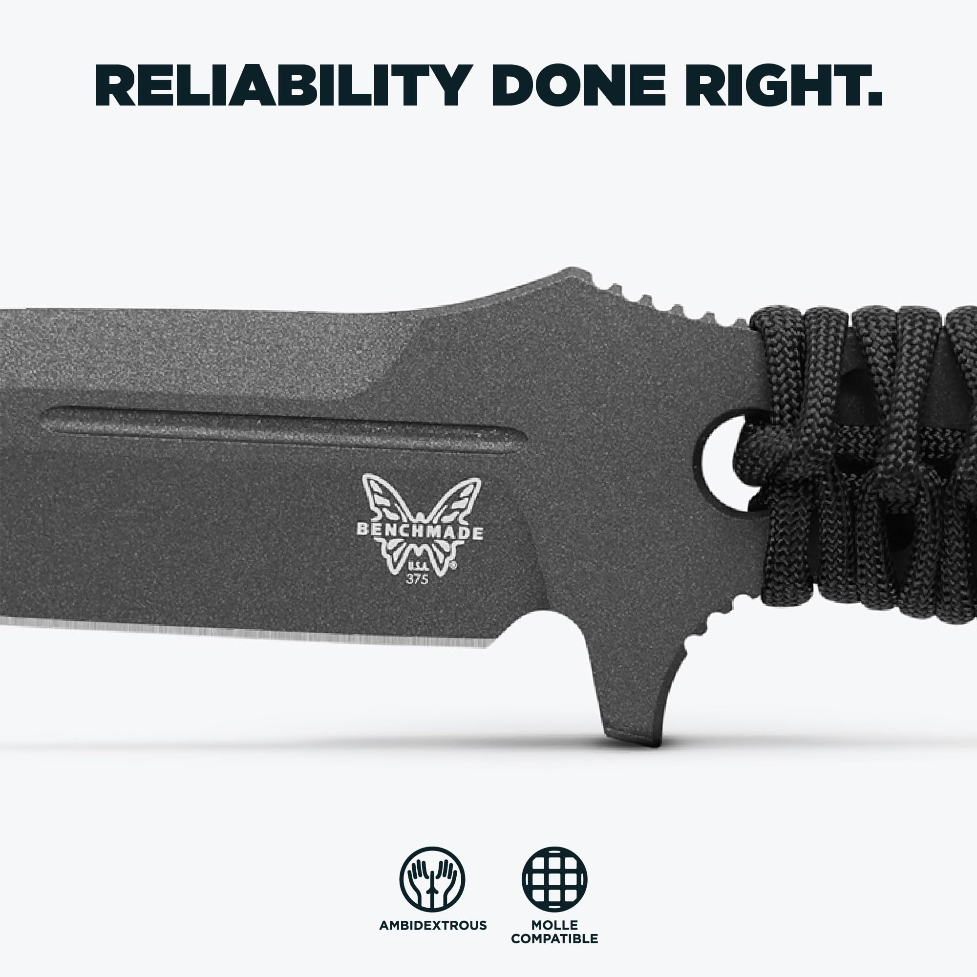 Benchmade - Fixed Adamas Tactical Knife, Drop-Point Blade with Black Paracord Handle (375BK-1) - Image 3