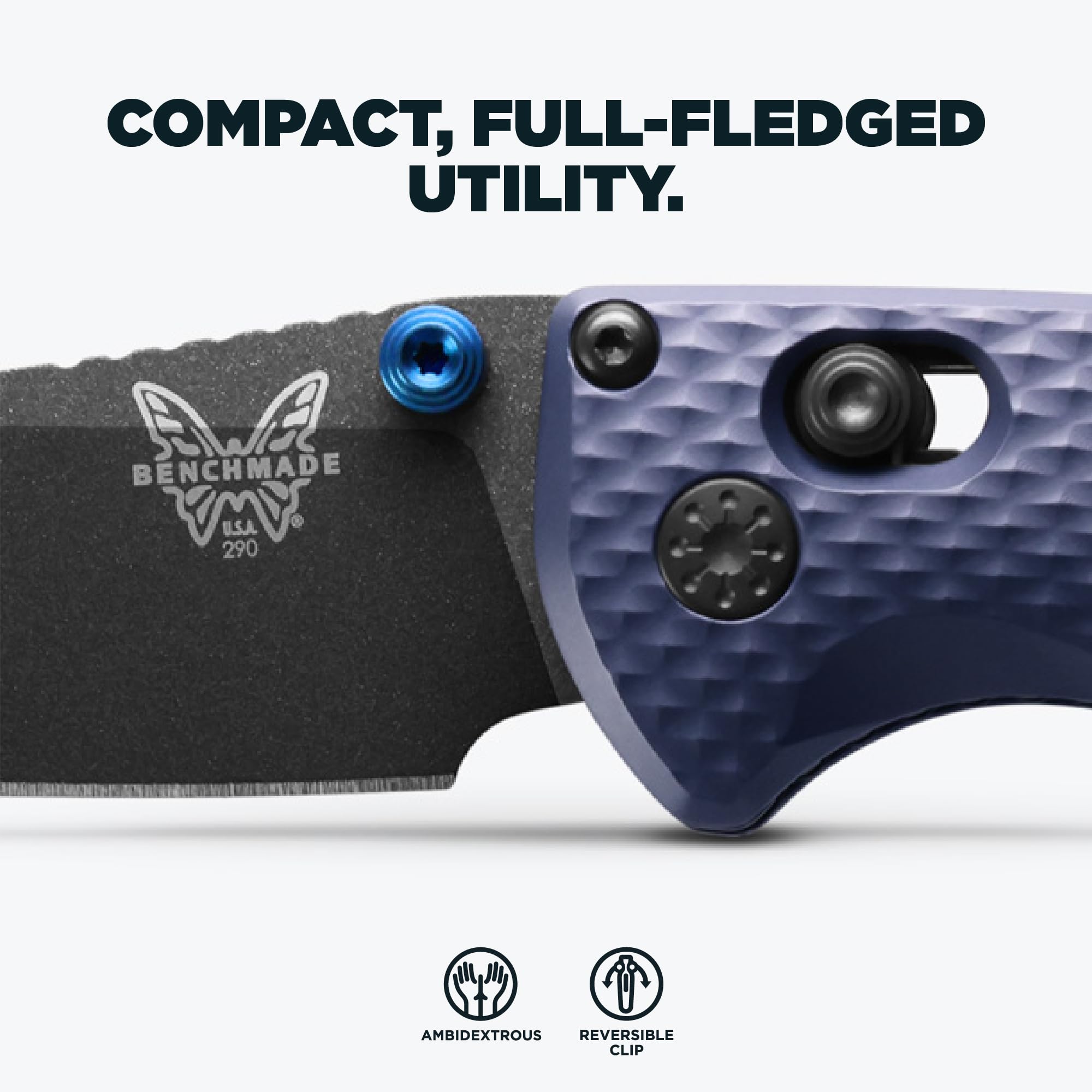 Benchmade - Full Immunity Tactical, Every Day Knife, Wharncliffe Blade with Crater Blue Aluminum Handle (290BK) - Image 3