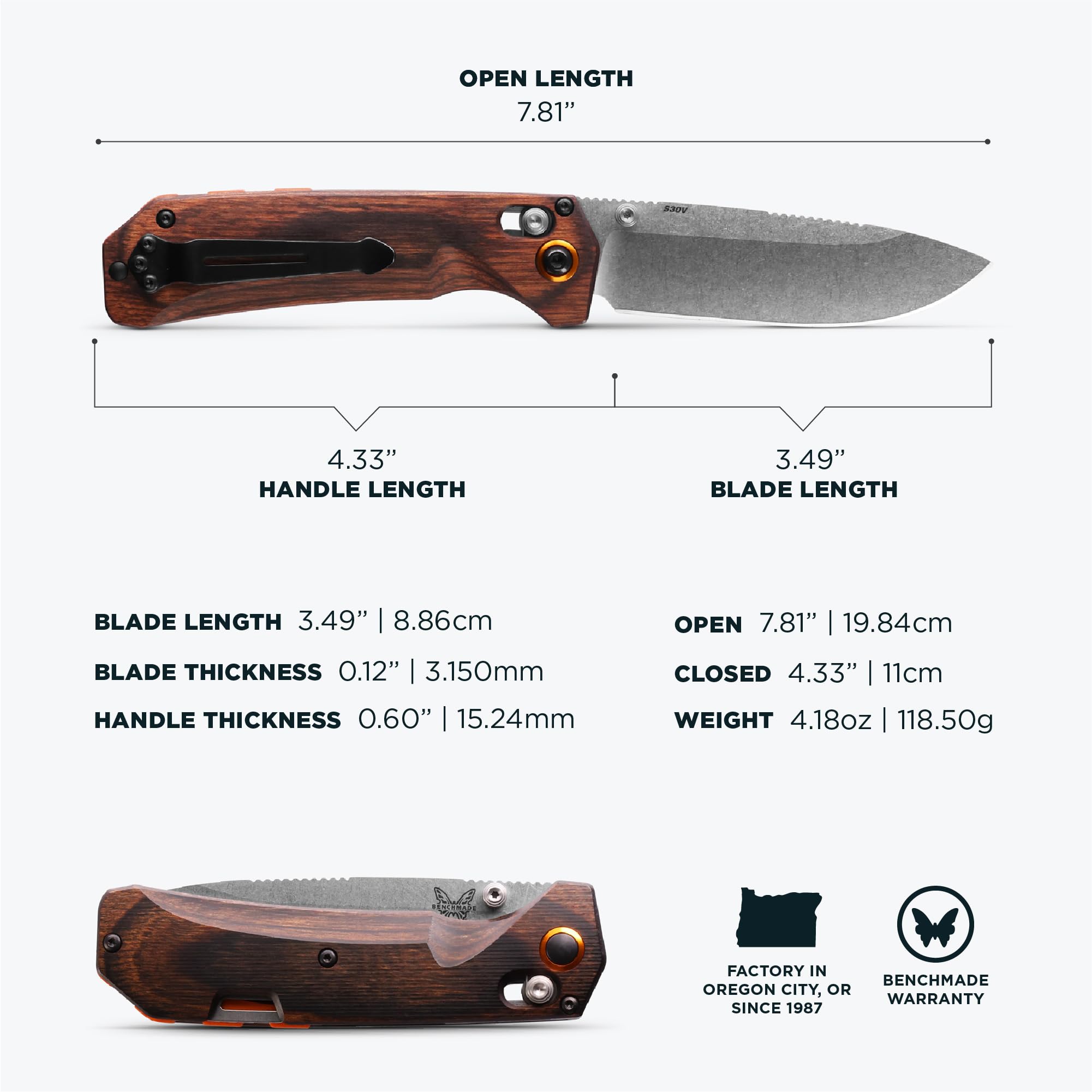 Benchmade - Grizzly Creek 15062 EDC Knife with Wood Handle (15062) - Image 5