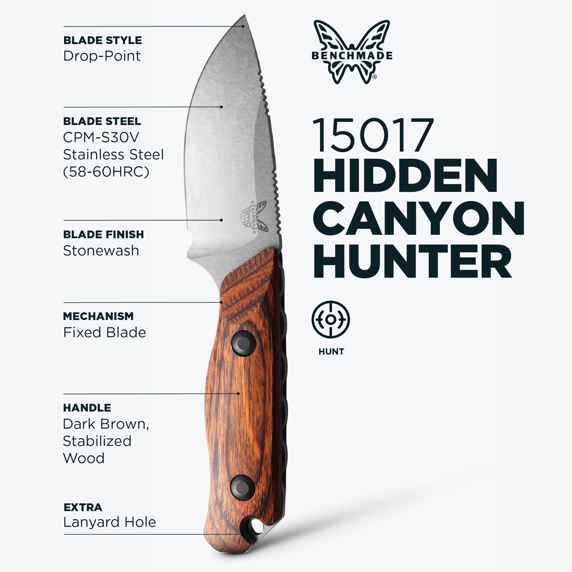 Benchmade - Hidden Canyon Hunter 15017 Fixed Blade Hunting Knife with Wooden Handle (15017) - Image 3
