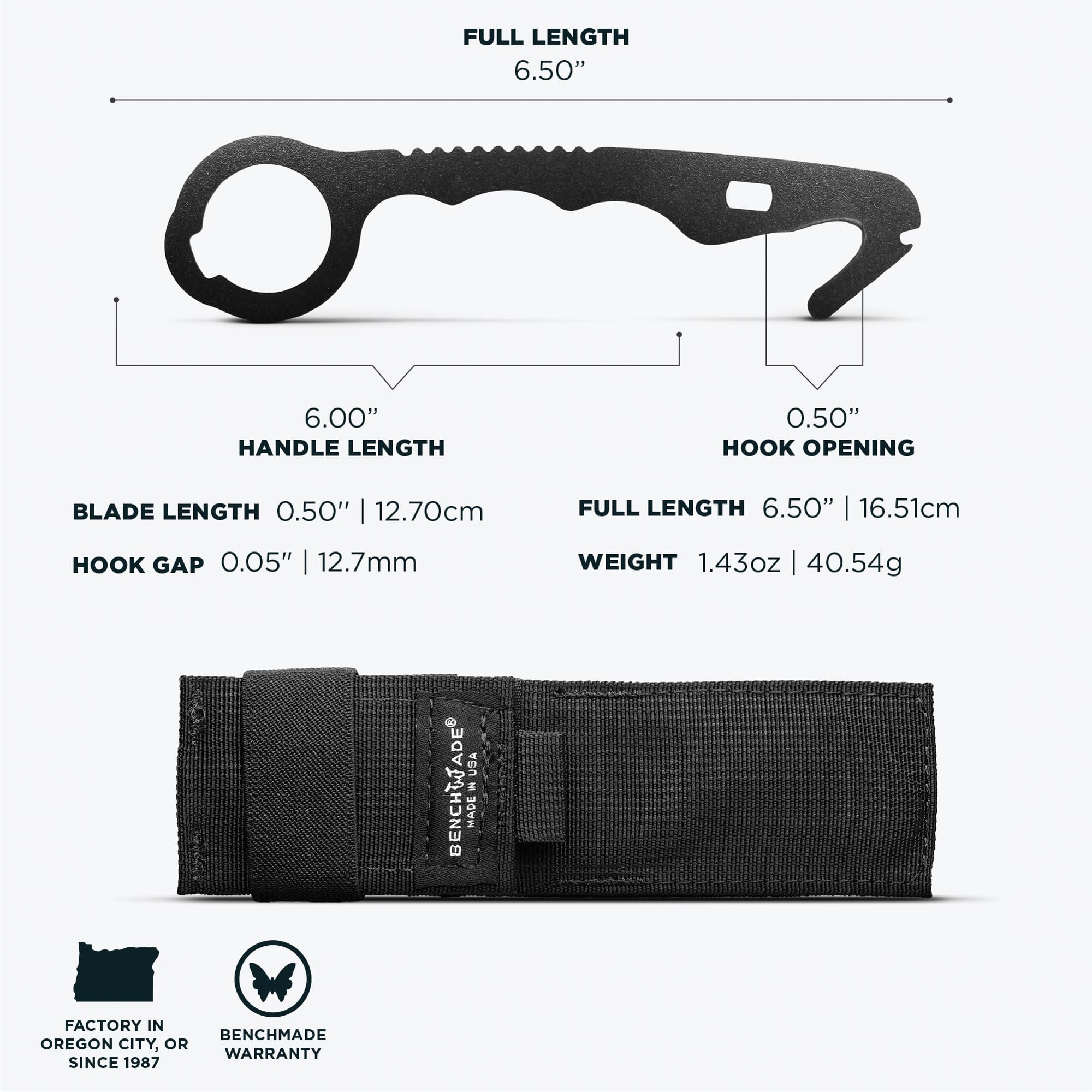 Benchmade - Hook Safety Cutter and O2 Wrench for Rescue and Tactical Use with Black 440C Handle (8 BLKWMED) - Image 5