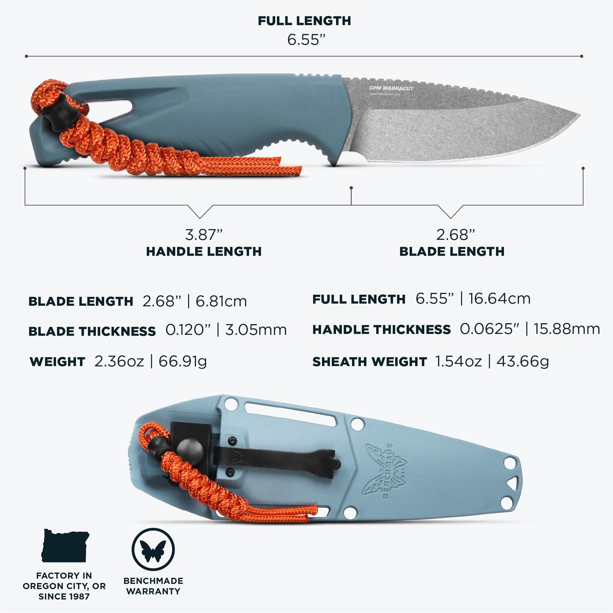 Benchmade - Intersect Outdoor Knife, Drop-Point Plain Edge, Depth Blue Santoprene Handle (18050) - Image 5