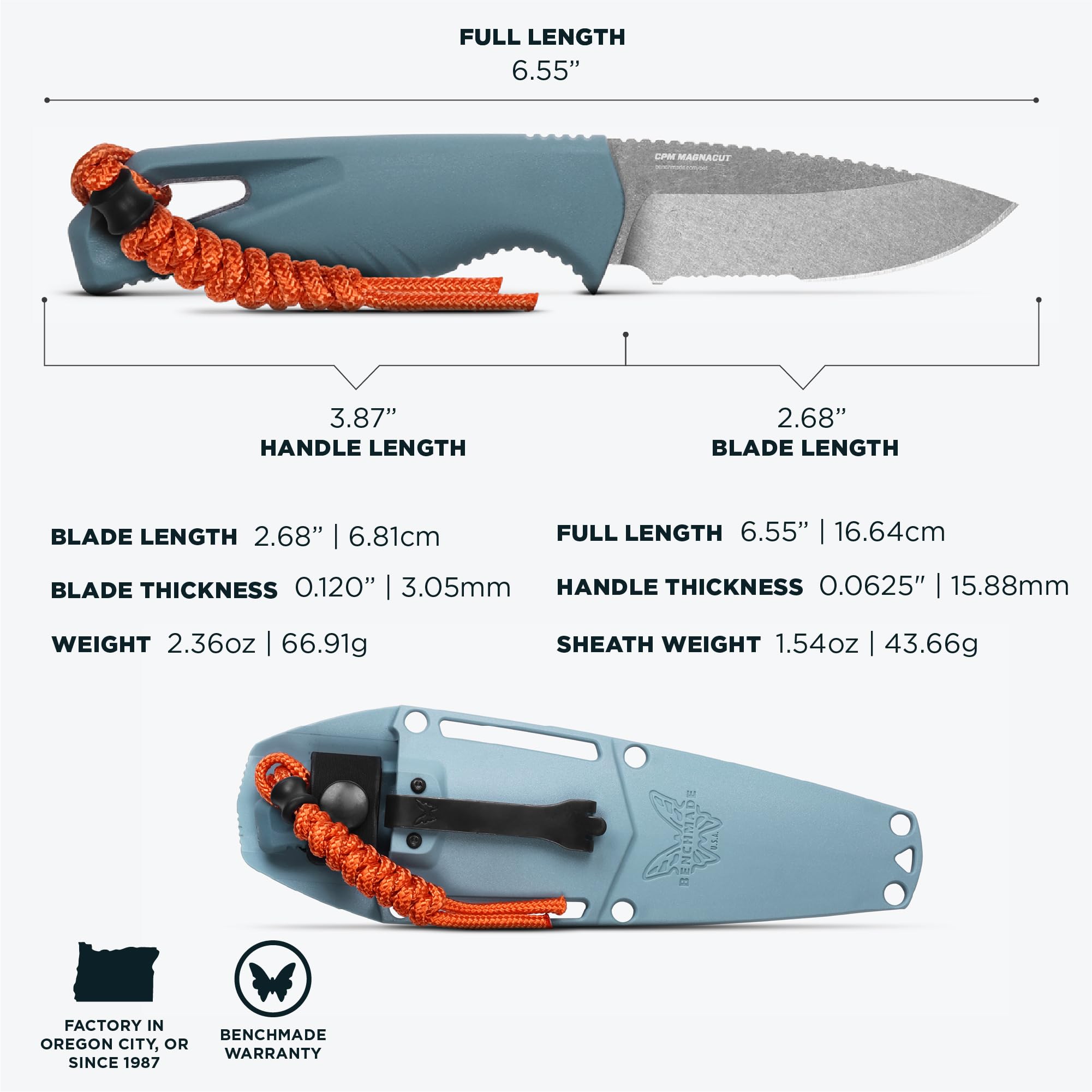 Benchmade - Intersect Outdoor Knife, Drop-Point Serrated Blade, Depth Blue Santoprene Handle (18050S) - Image 5