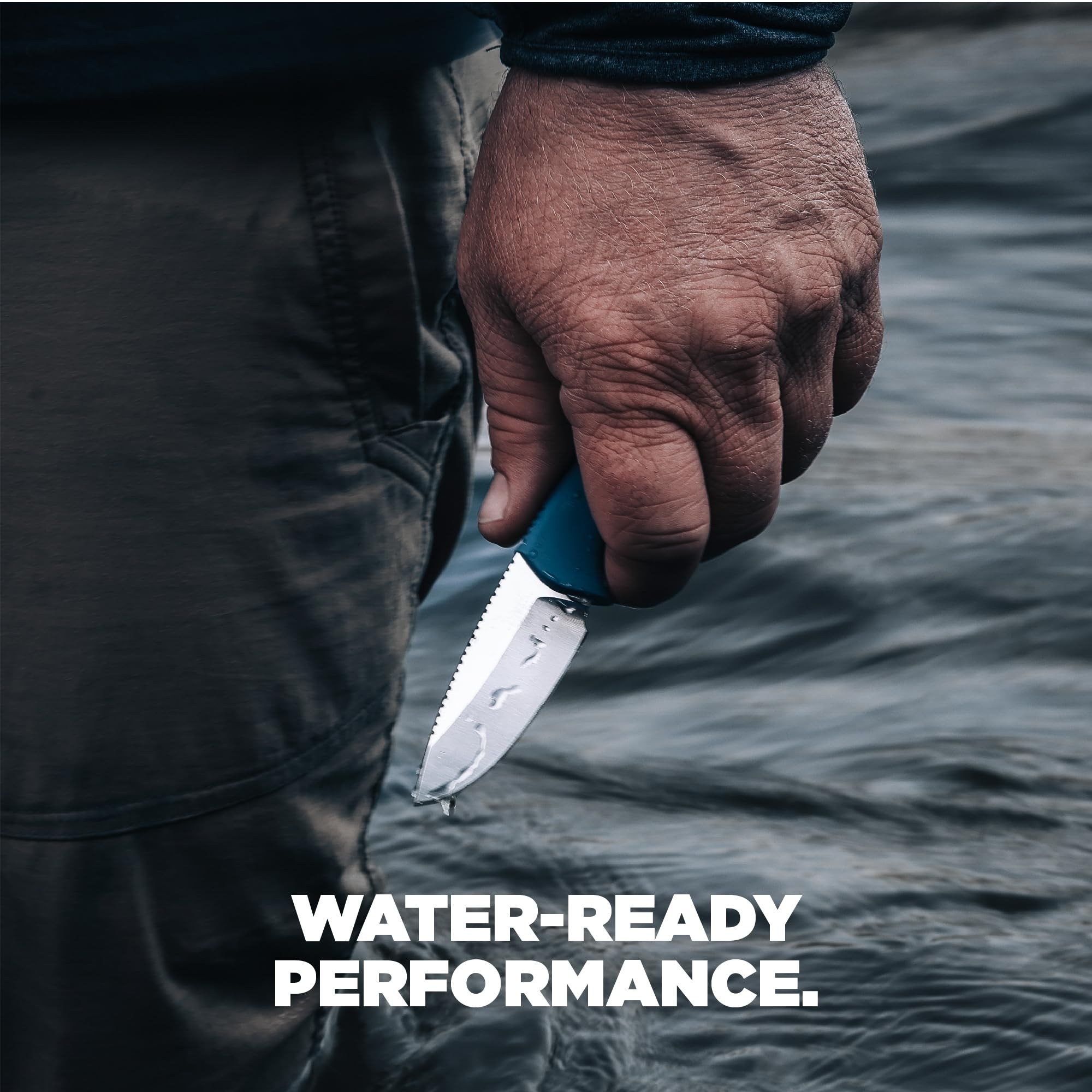 Benchmade - Intersect Outdoor Knife, Drop-Point Serrated Blade, Depth Blue Santoprene Handle (18050S) - Image 6