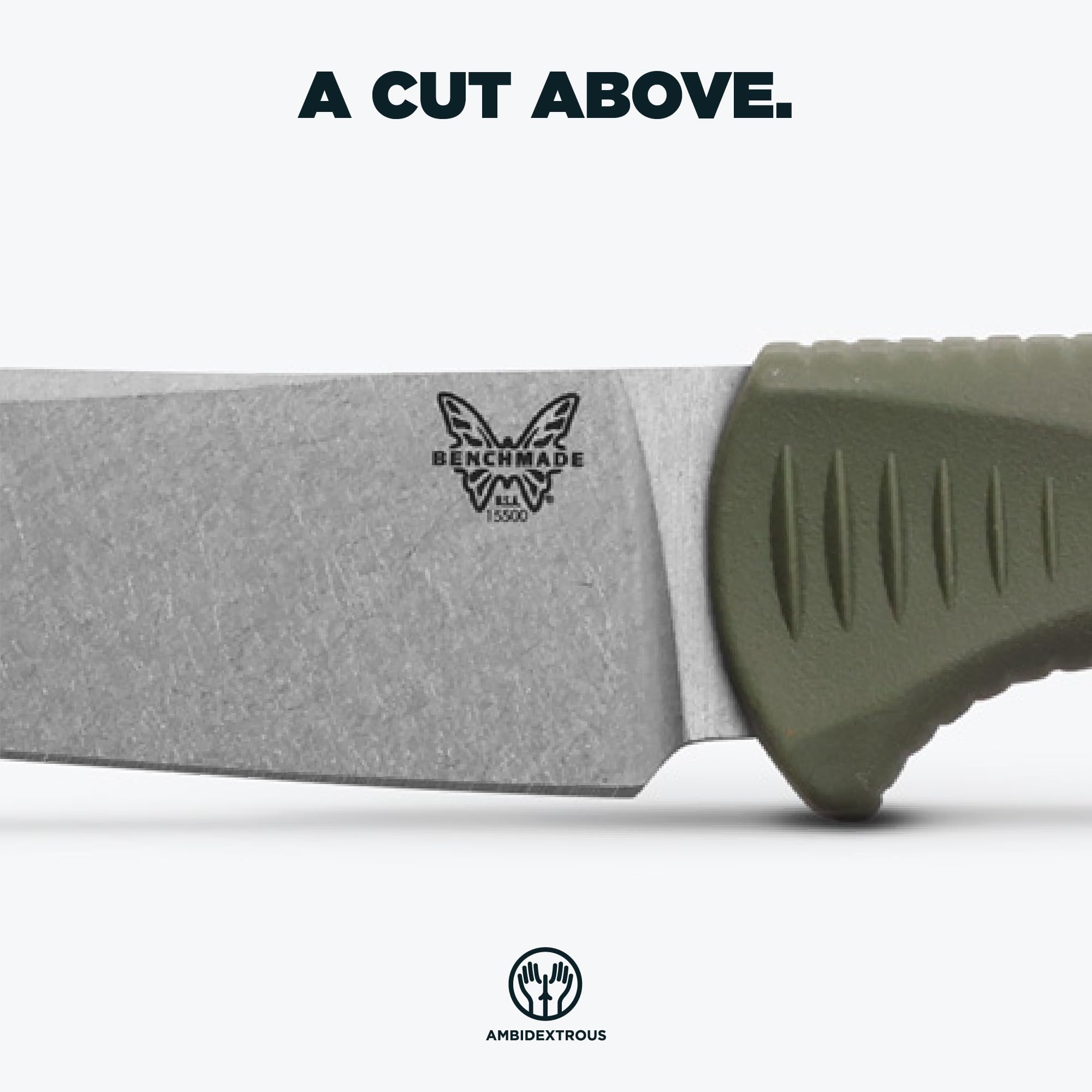 Benchmade - Meatcrafter Fixed Blade Knife with Dark Olive Santoprene Handle, 6" Trailing Point (15500-04) - Image 4