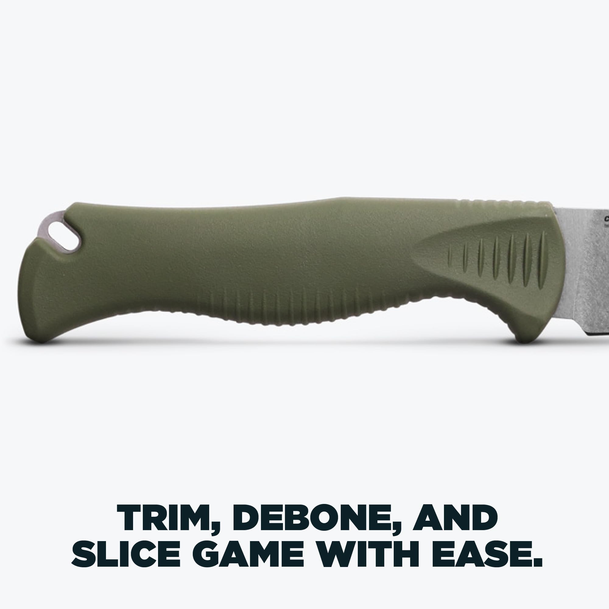 Benchmade - Meatcrafter Fixed Blade Knife with Dark Olive Santoprene Handle, 6" Trailing Point (15500-04) - Image 5