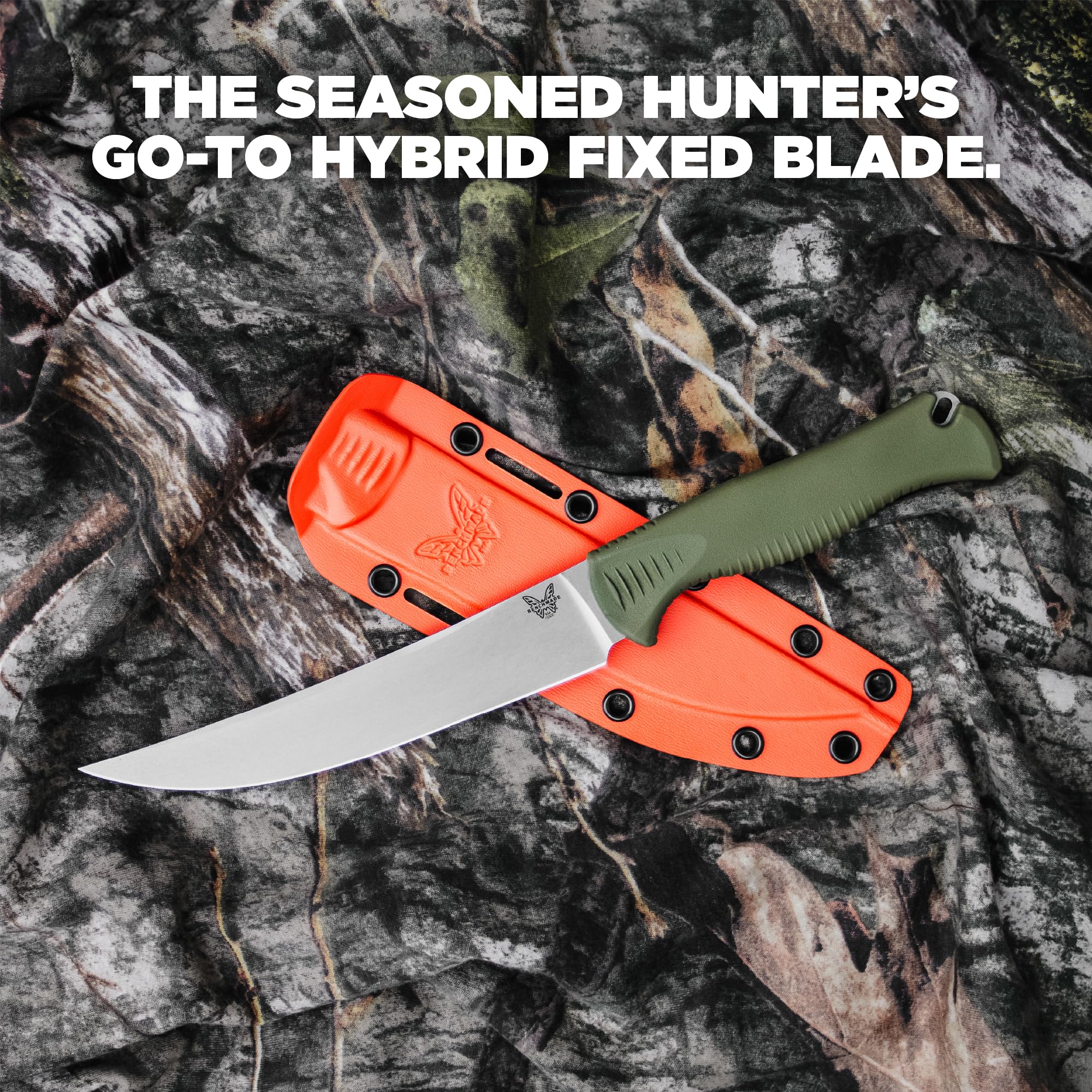 Benchmade - Meatcrafter Fixed Blade Knife with Dark Olive Santoprene Handle, 6" Trailing Point (15500-04) - Image 7