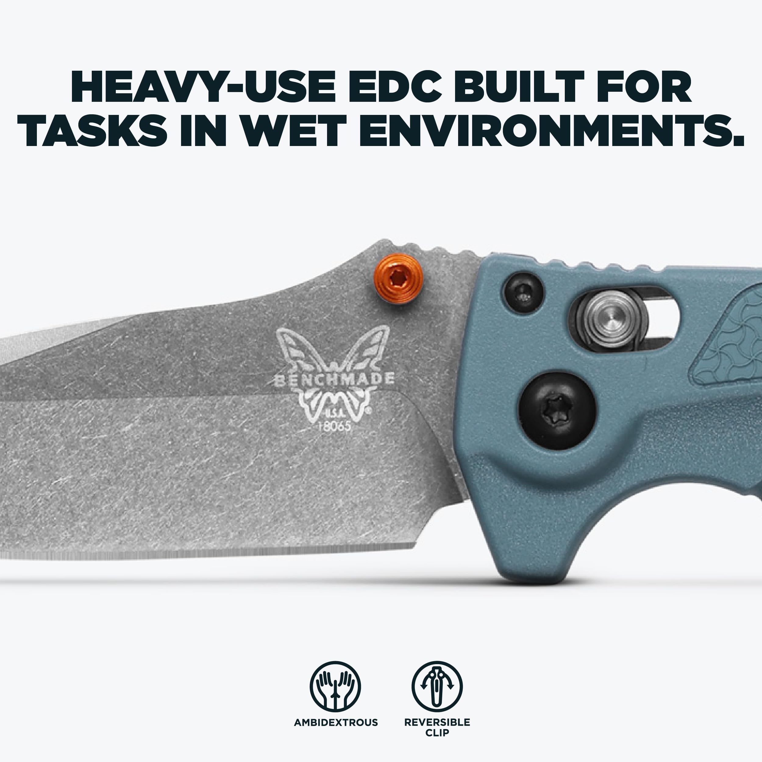 Benchmade - Mini Adira Outdoor, Water, Fishing Knife, Plain Edge Drop-Point Blade with Depth Blue Grivory Handle (18065) - Image 3