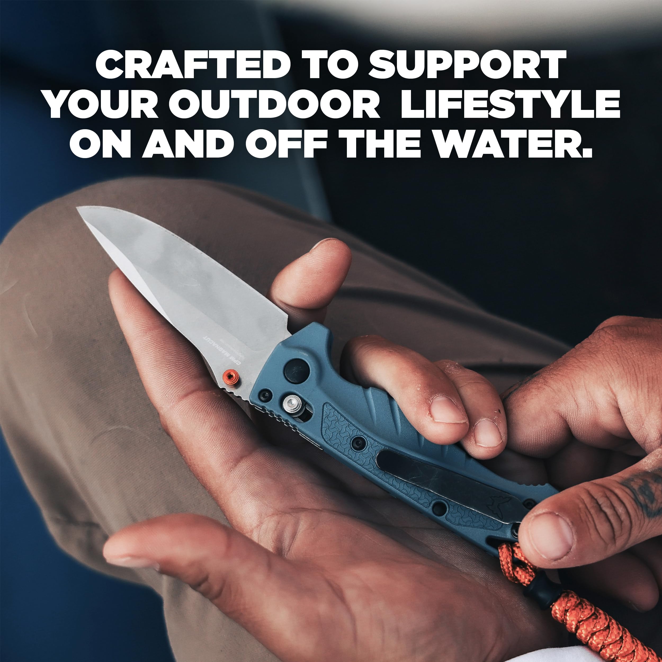 Benchmade - Mini Adira Outdoor, Water, Fishing Knife, Plain Edge Drop-Point Blade with Depth Blue Grivory Handle (18065) - Image 7