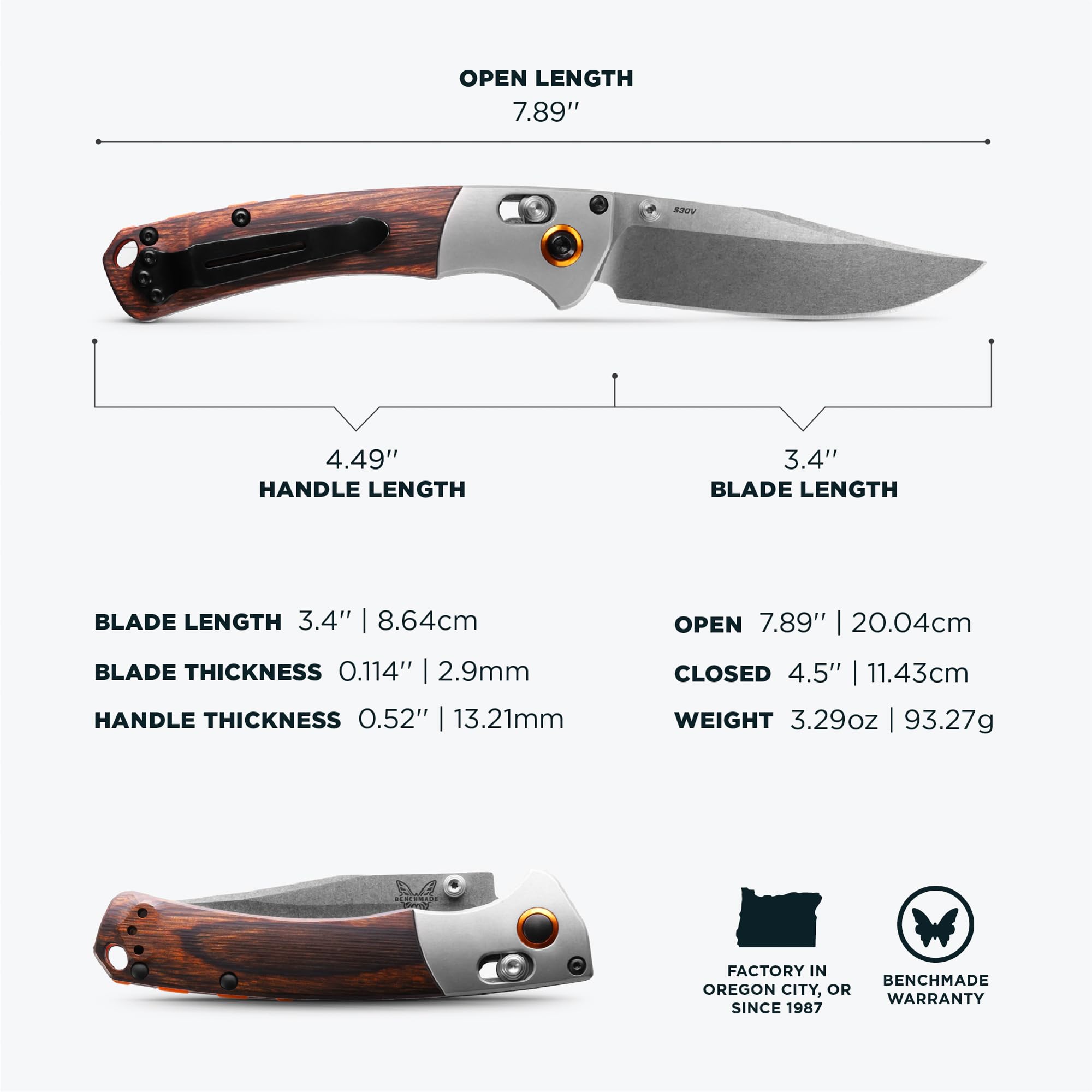 Benchmade - Mini Crooked River 15085 EDC Knife with Gray Aluminum & Wood Handle (15085-2) - Image 5