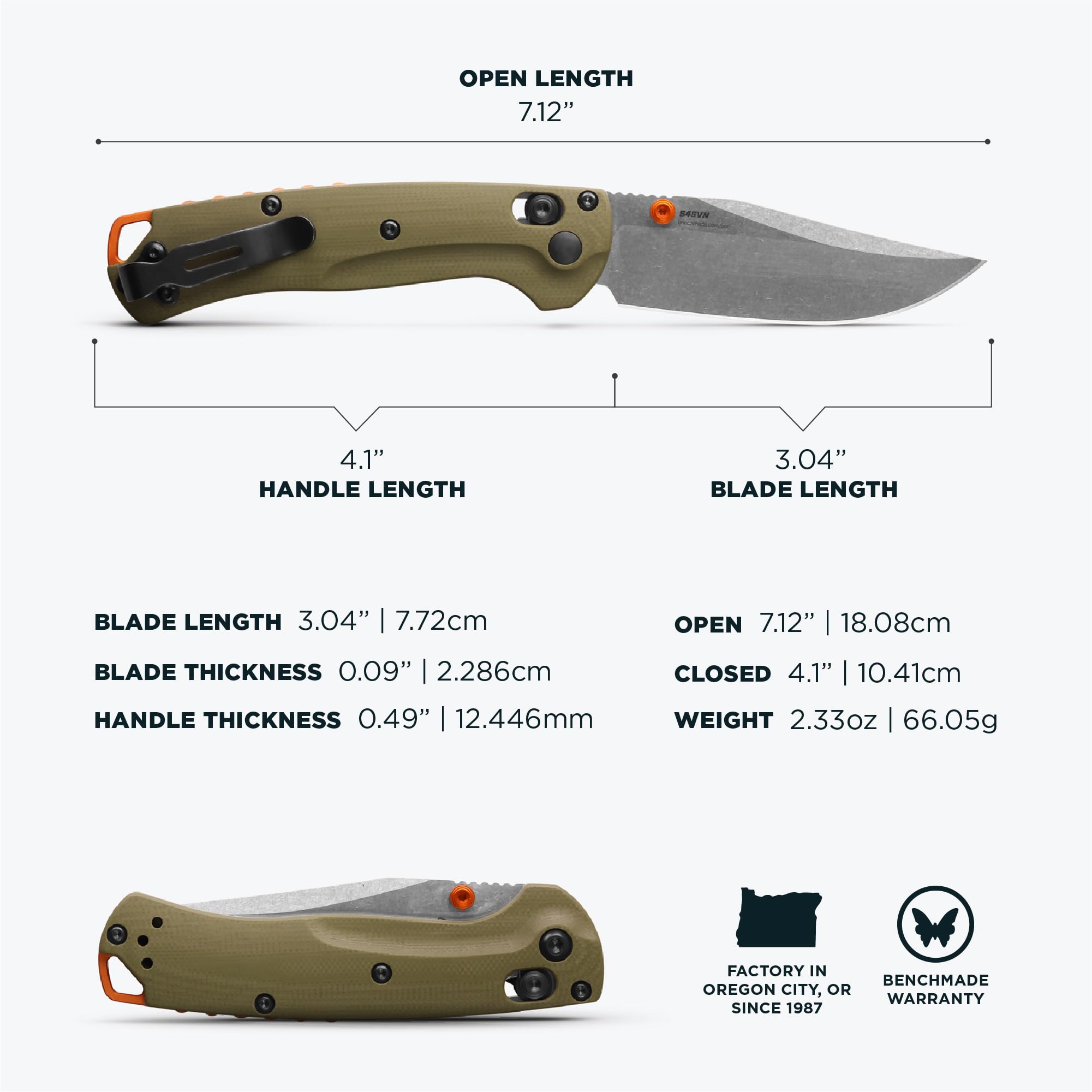 Benchmade - Mini Taggedout Folding Hunting Knife with OD Green G10 Handle (15534) - Image 5