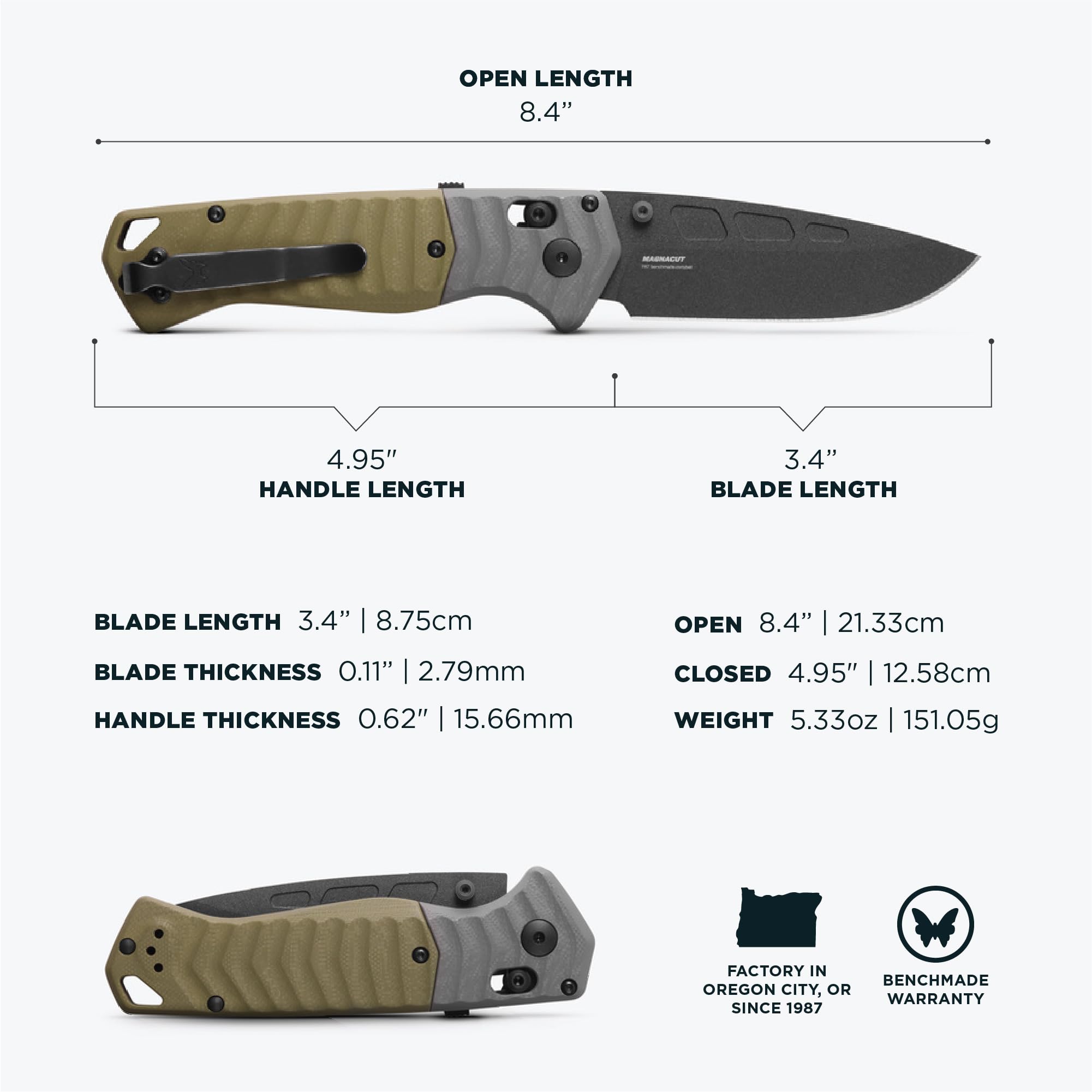 Benchmade - PSK Folding Knife with Gray & OD Green G10 Handle (593BK) - Image 5