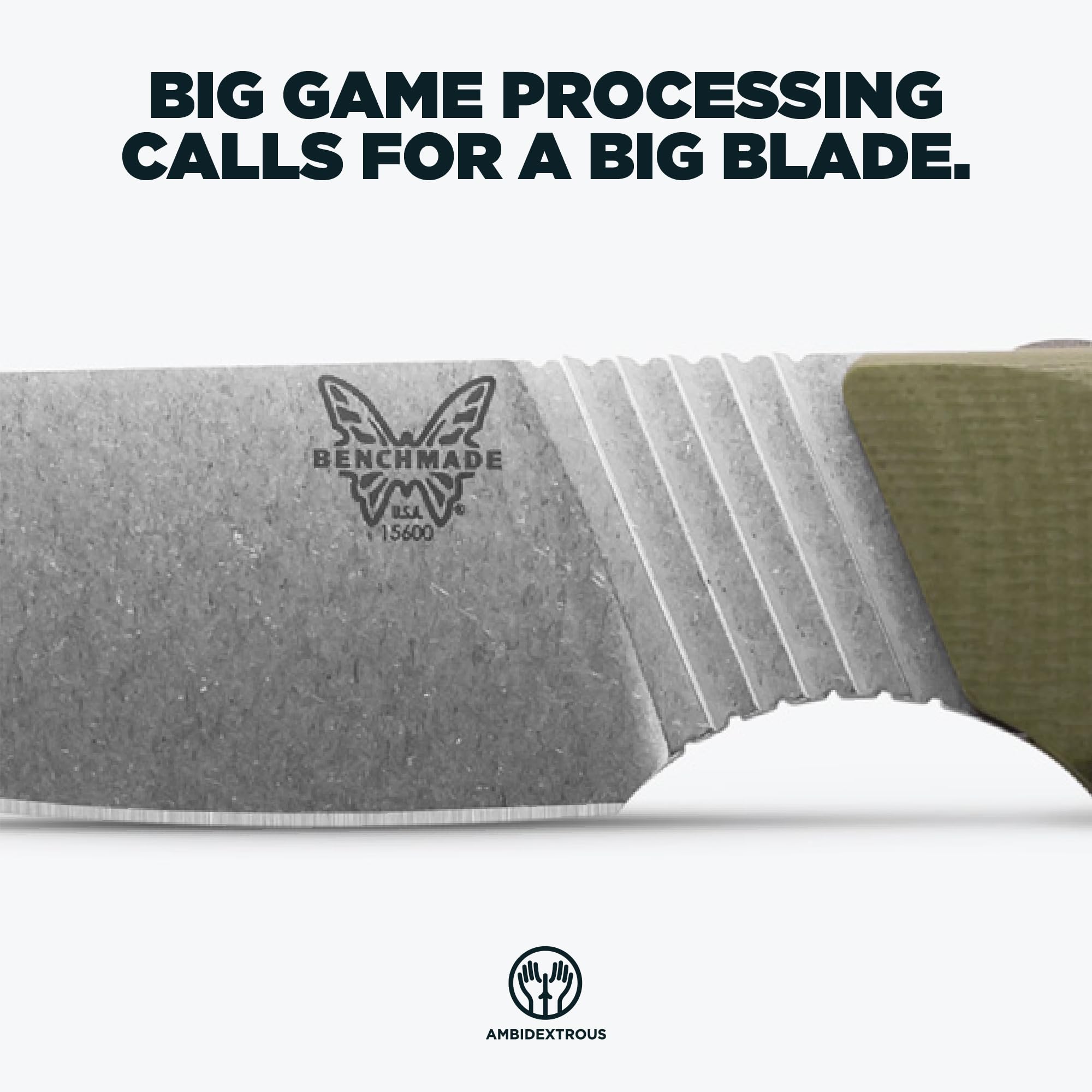 Benchmade - Raghorn Hunting Knife, Plain Edge, Drop-Point Blade with OD Green G10 Handle (15600-01) - Image 3