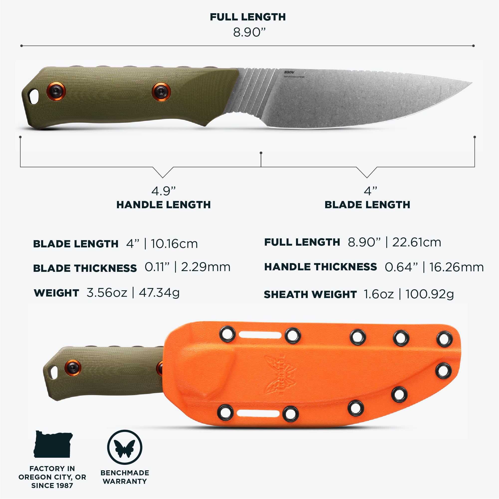 Benchmade - Raghorn Hunting Knife, Plain Edge, Drop-Point Blade with OD Green G10 Handle (15600-01) - Image 5