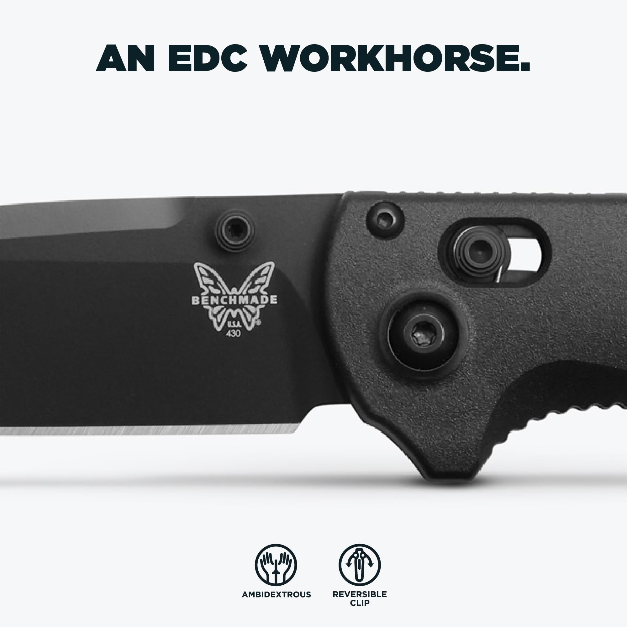 Benchmade - Redoubt Tactical, Every Day Knife, Plain Edge, Drop-Point Blade with Black Grivory Handle (430BK-02) - Image 3