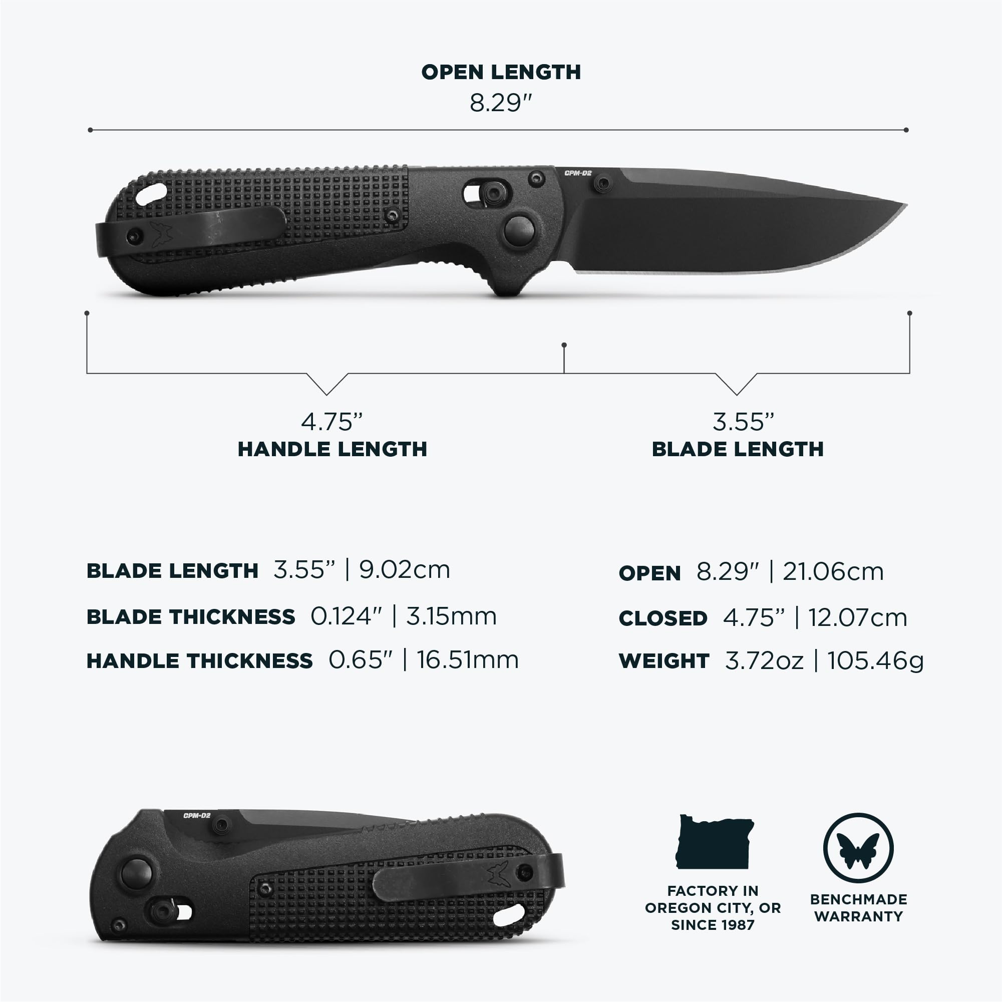 Benchmade - Redoubt Tactical, Every Day Knife, Plain Edge, Drop-Point Blade with Black Grivory Handle (430BK-02) - Image 6