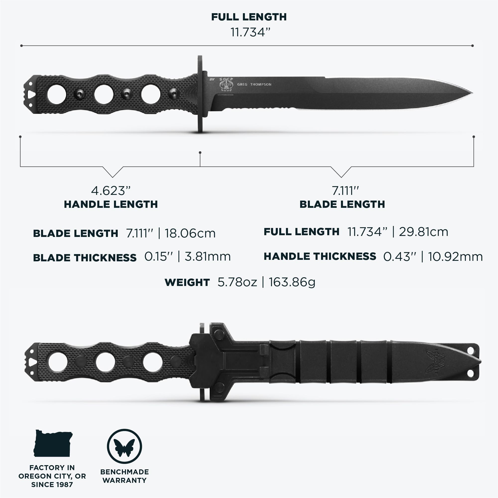 Benchmade - SOCP 185 Tactical Knife with Black G10 Handle (185SBK) - Image 5
