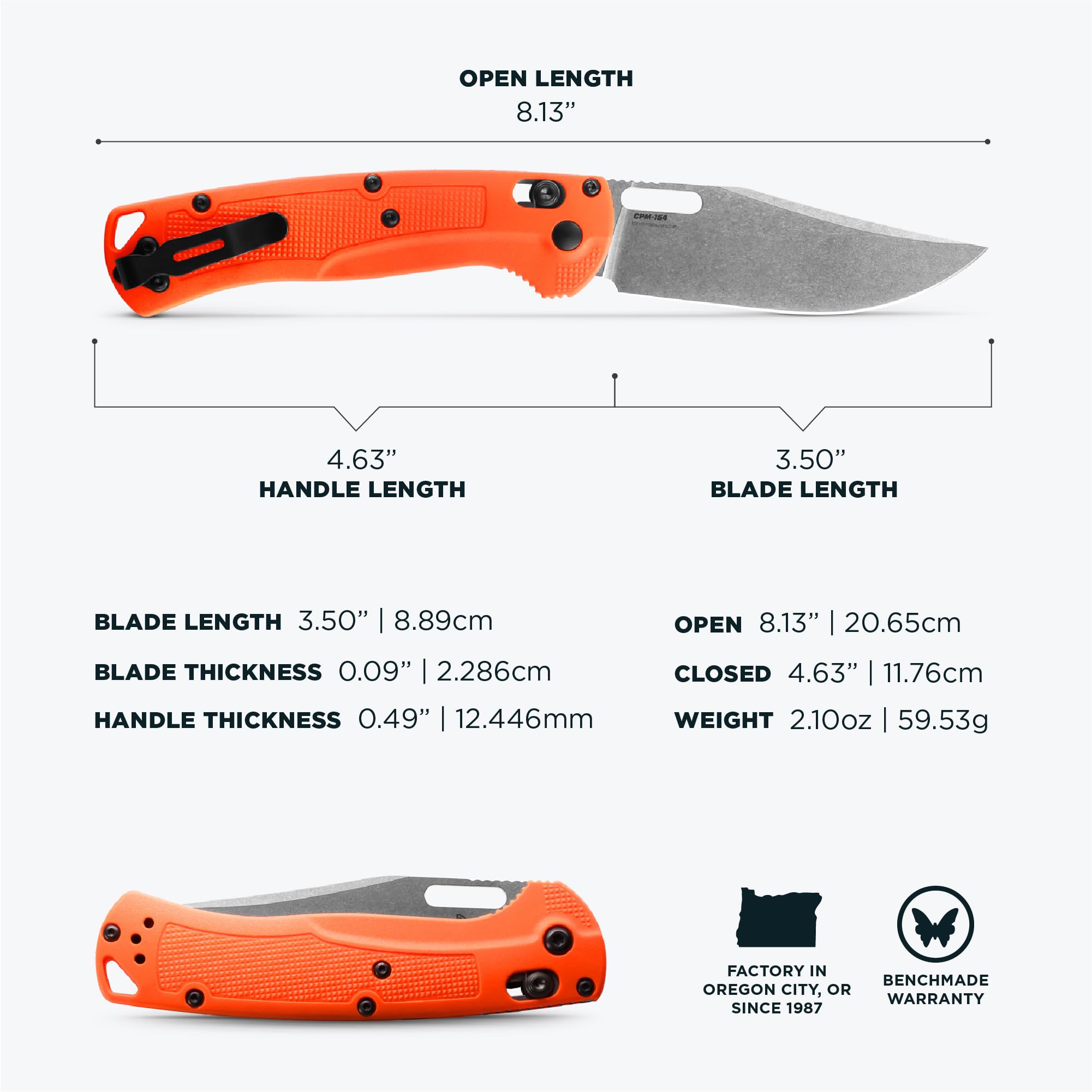Benchmade - Taggedout Knife, Slim, Ultralight Folding Hunting Knife, Plain Edge, Clip-Point Blade, From Food Prep to Field (15535) - Image 5