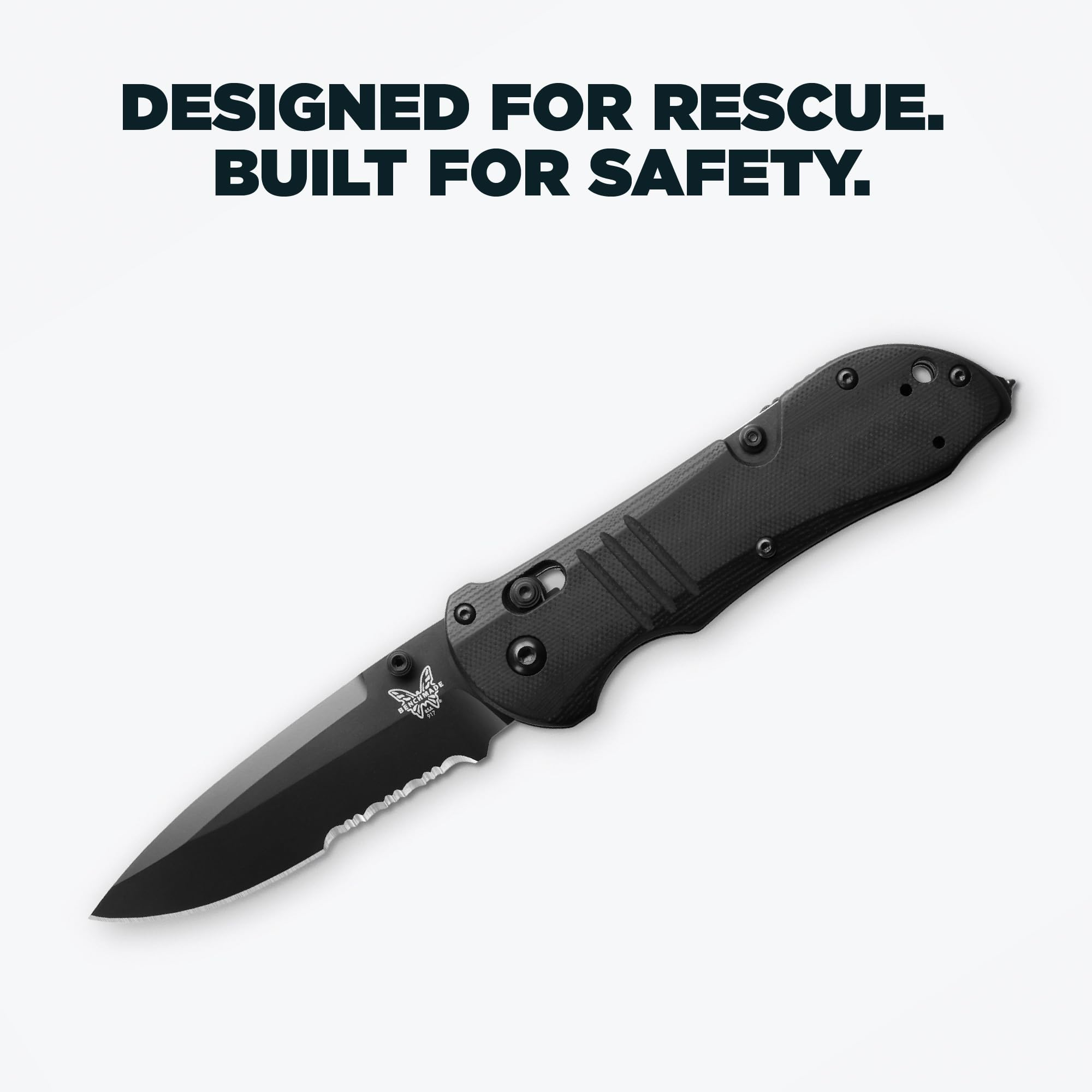 Benchmade - Triage 917 Serrated Tactical Knife, Drop-Point Blade, Glass Breaker and Rescue Hook with Black G10 Handle (917SBK) - Image 7